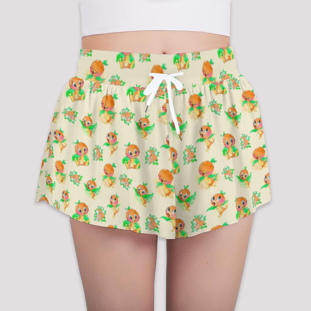 Citrus Charm Bird - Girls’ Flowy Pocket Shorts