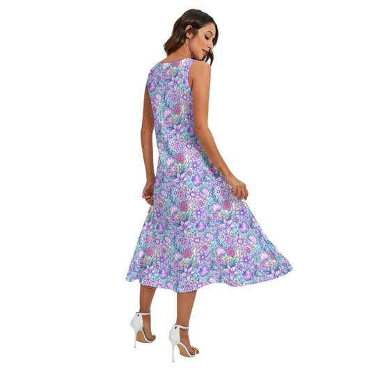 Fairytale Florals - Little Mermaid Inspired - Women’s Diagonal Pocket Midi Dress