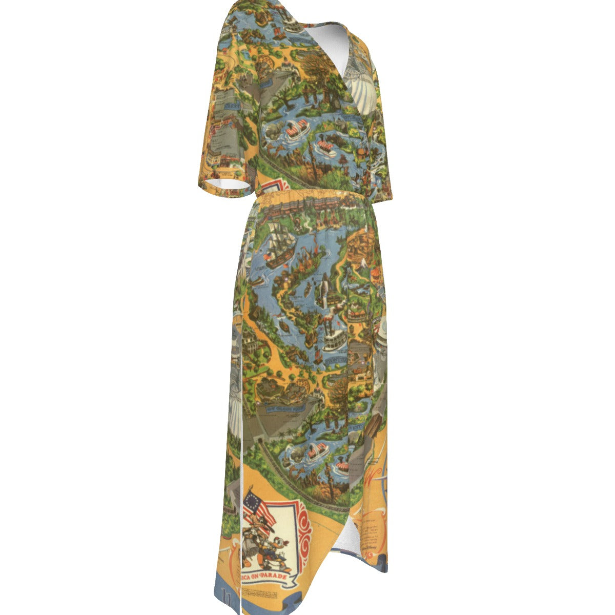 Vintage Theme Park Map - Women’s V-Neck Wrap Midi Dress