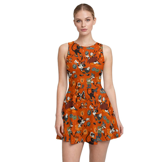 Vintage Halloween Parade - Women’s Sleeveless Athletic Skater Dress with Built-In Shorts