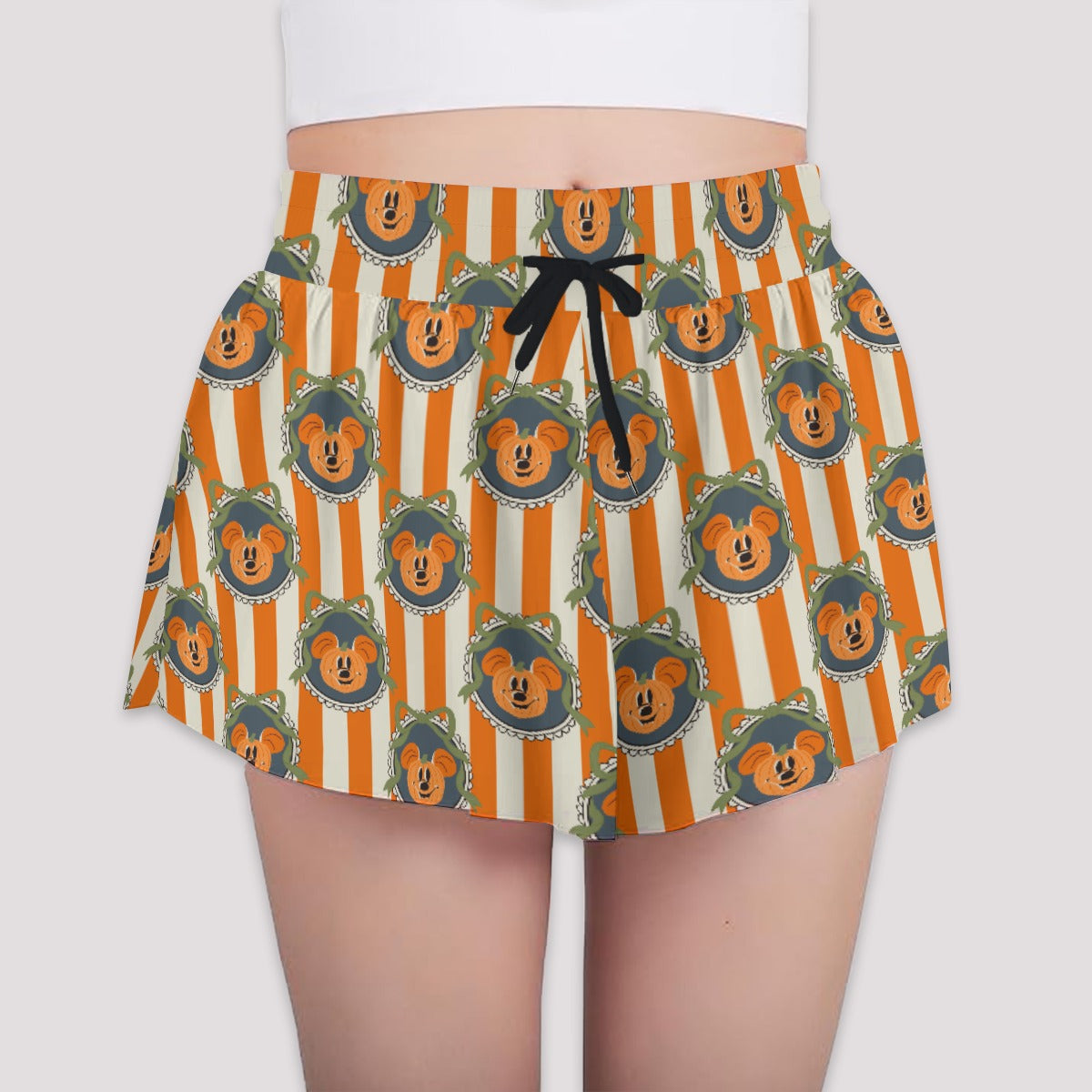 Pumpkin Cameo Stripes - Girls’ Flowy Pocket Shorts