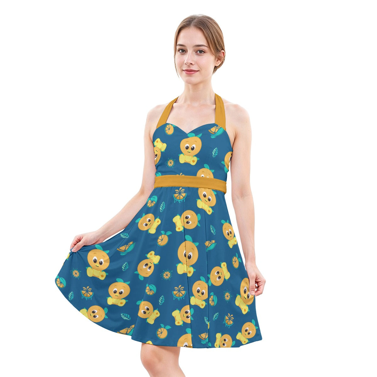 Cheerful Citrus Bird - Women's Halter Vintage Pocket Dress