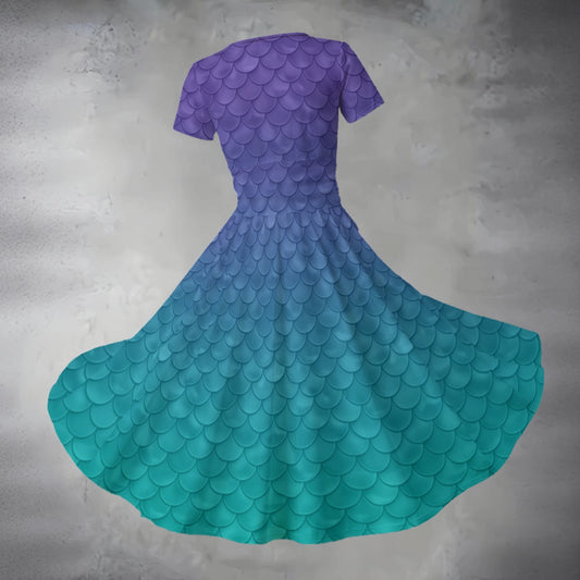 Dreamy Mermaid Scales - Women's V-Neck Ruched Midi Dress