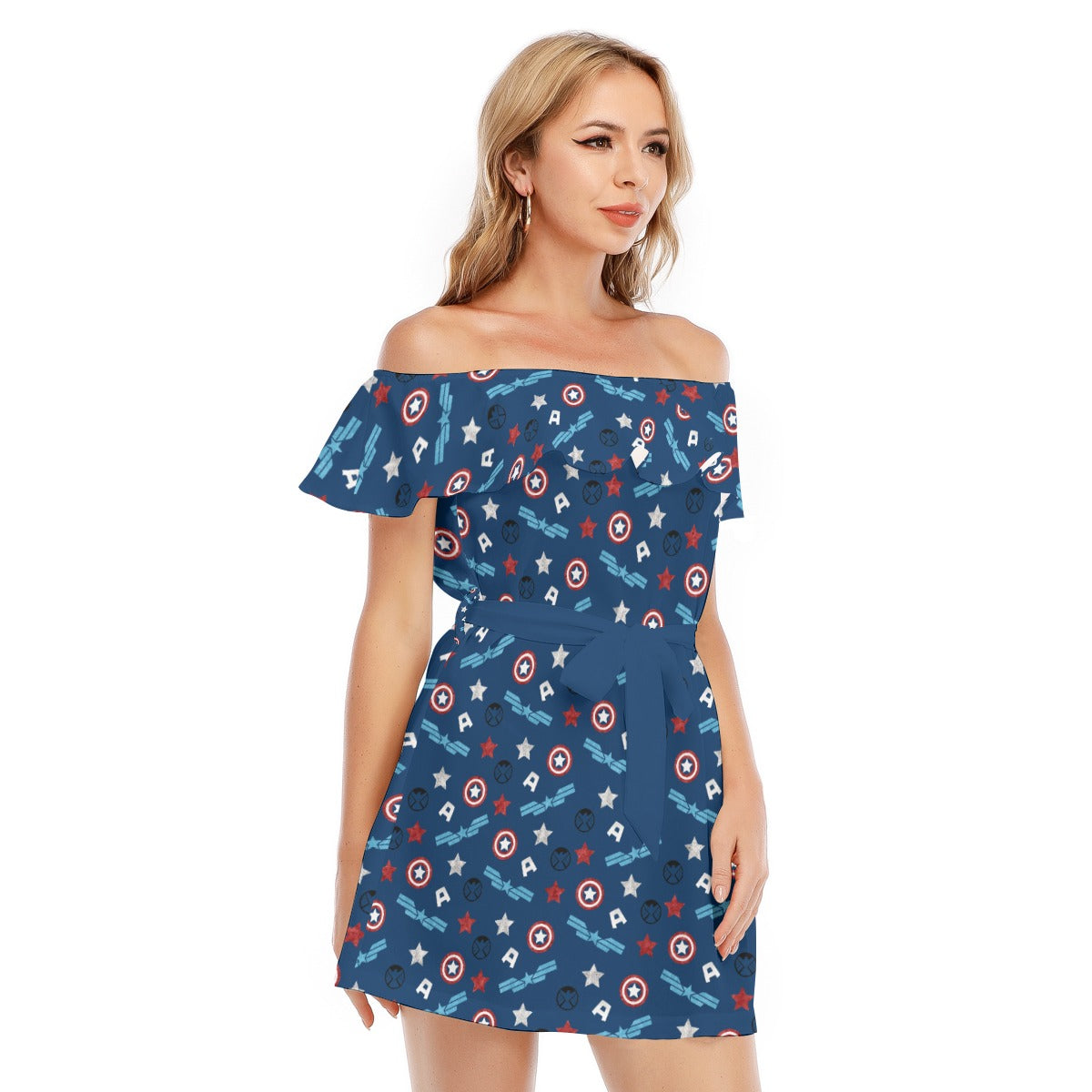American Superhero - Women's Off-shoulder Ruffle Dress