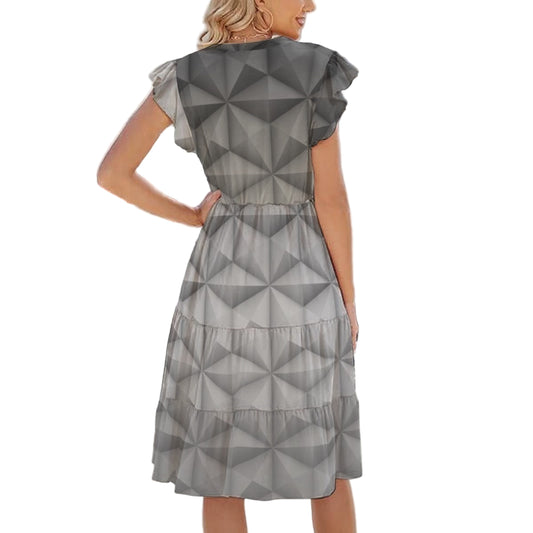 Geometric Silver Sphere - Women's Tiered Pocket Midi Dress