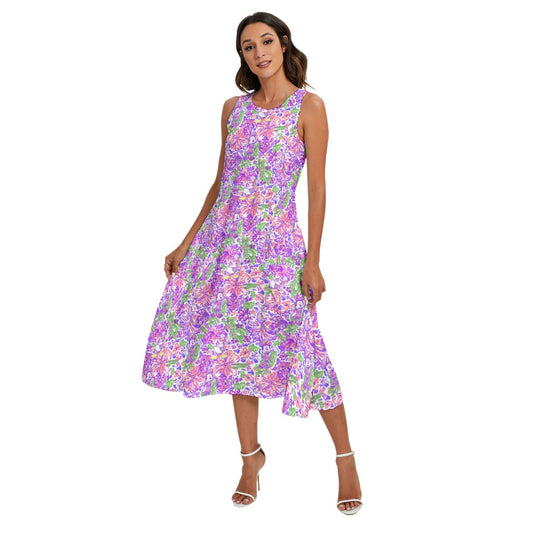 Bright Tropical Splash - Mickey & Friends - Women’s Diagonal Pocket Midi Dress