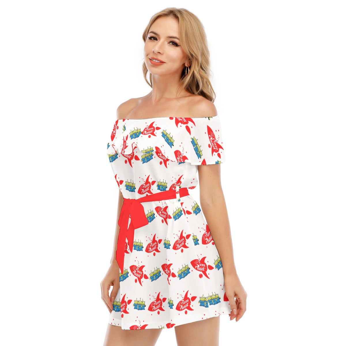 Galactic Rocket Party - Women's Off-shoulder Ruffle Dress