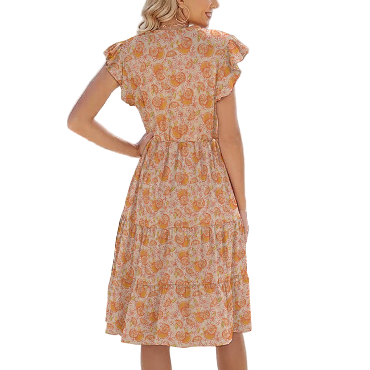 Summer Fruits - Oranges - Women's Tiered Pocket Midi Dress