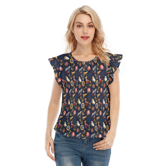 Mouse Ear Nautical Icons - Women’s Flutter Sleeve Top