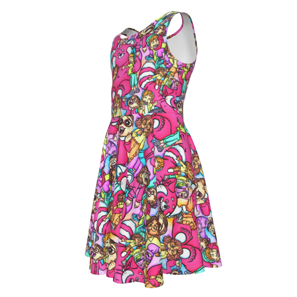 Red Panda Chaos Scenes - Kid's Sleeveless Skater Dress