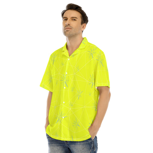 Joyful Blue & Yellow Florals - Men's Hawaiian Button Up Shirt