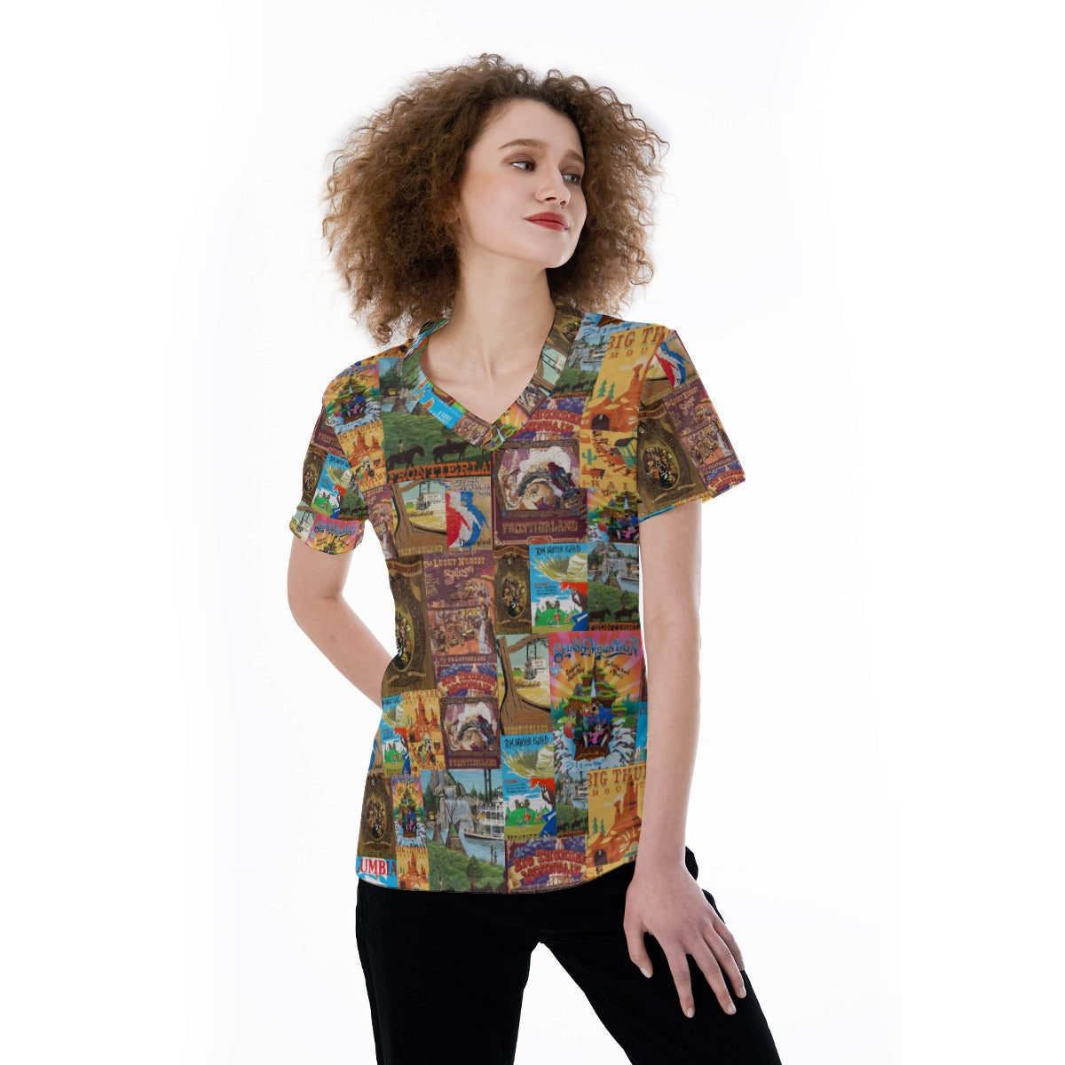 Vintage Frontier Ride Posters - Women's Short Sleeve V-Neck T-Shirt