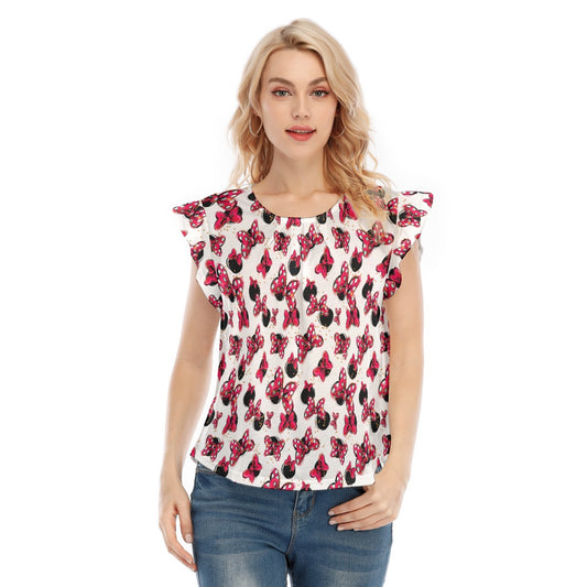 Polka Dot Bows & Mouse Ears - Women’s Flutter Sleeve Top