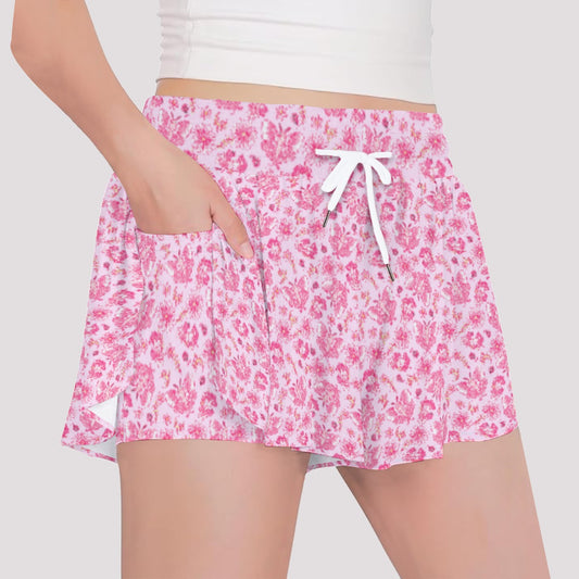 Pink Mushroom Moths - Girls’ Flowy Pocket Shorts