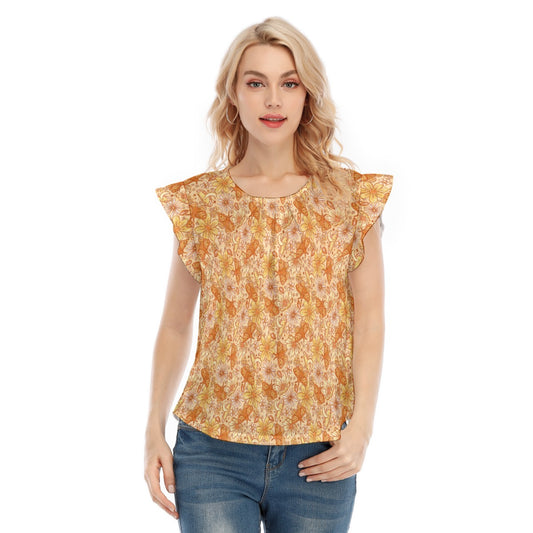 Orange Crystal Moths - Women’s Flutter Sleeve Top