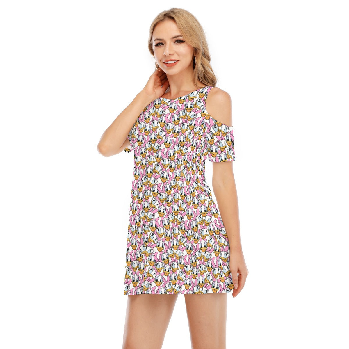 Many Faces of Sassy Duck - Women's Cold Shoulder Cotton Dress