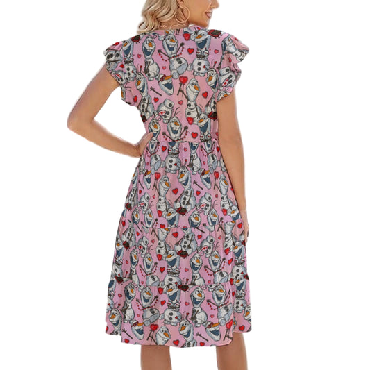 Sketched Snowman Valentine’s Day - Women's Tiered Pocket Midi Dress
