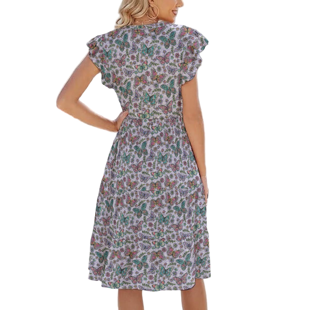 Butterfly Magic - Women's Tiered Pocket Midi Dress