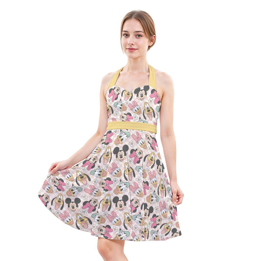 Pastel Picnic Party - Women's Halter Vintage Pocket Dress