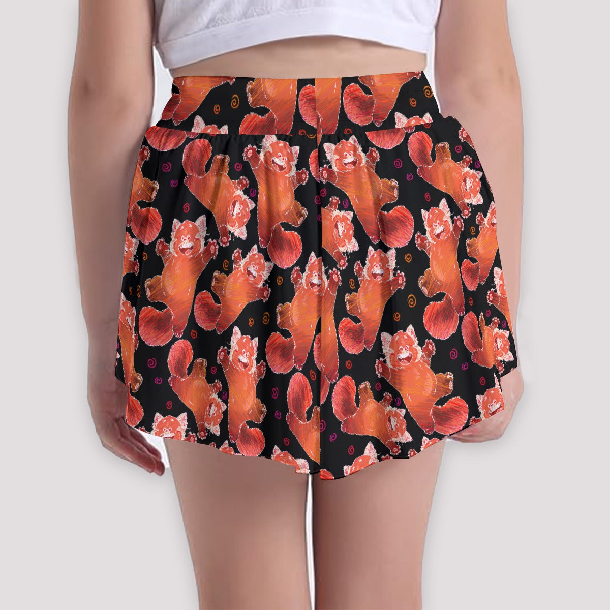 Scribbly Red Panda - Girls’ Flowy Pocket Shorts