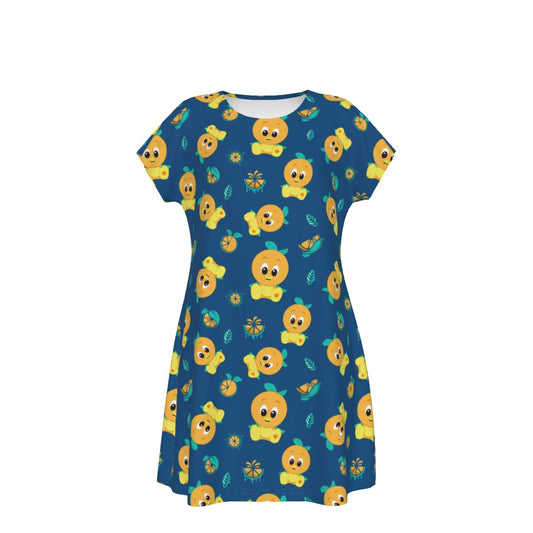 Cheerful Citrus Bird - Women's T-Shirt Dress