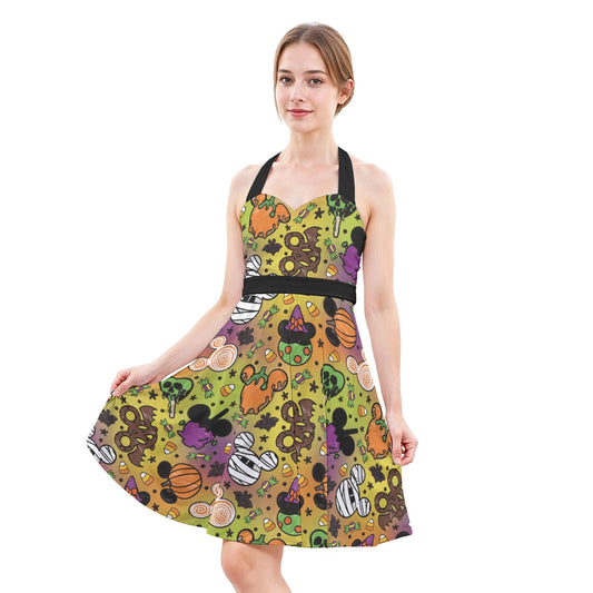 Monster Snacks Treats - Women's Halter Vintage Pocket Dress