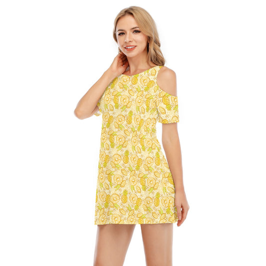 Summer Fruits - Pineapple - Women's Cold Shoulder Cotton Dress