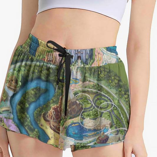 Colorful Theme Park Map - Women's Flowy Pocket Shorts