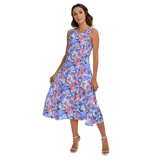 Navy Floral Disney Cruise - Women’s Diagonal Pocket Midi Dress