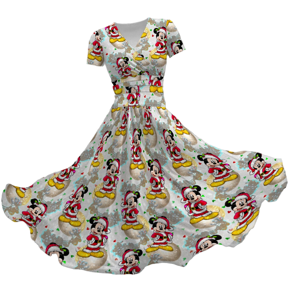 Santa Mouse Celebration - Women's V-Neck Ruched Midi Dress