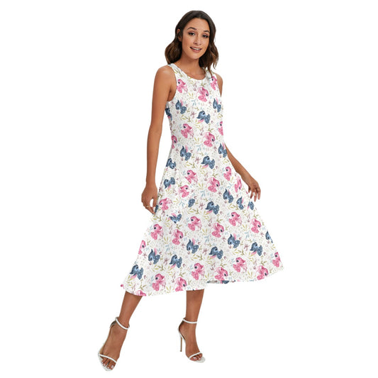 Blue Alien & Pink Friend Love - Women’s Diagonal Pocket Midi Dress