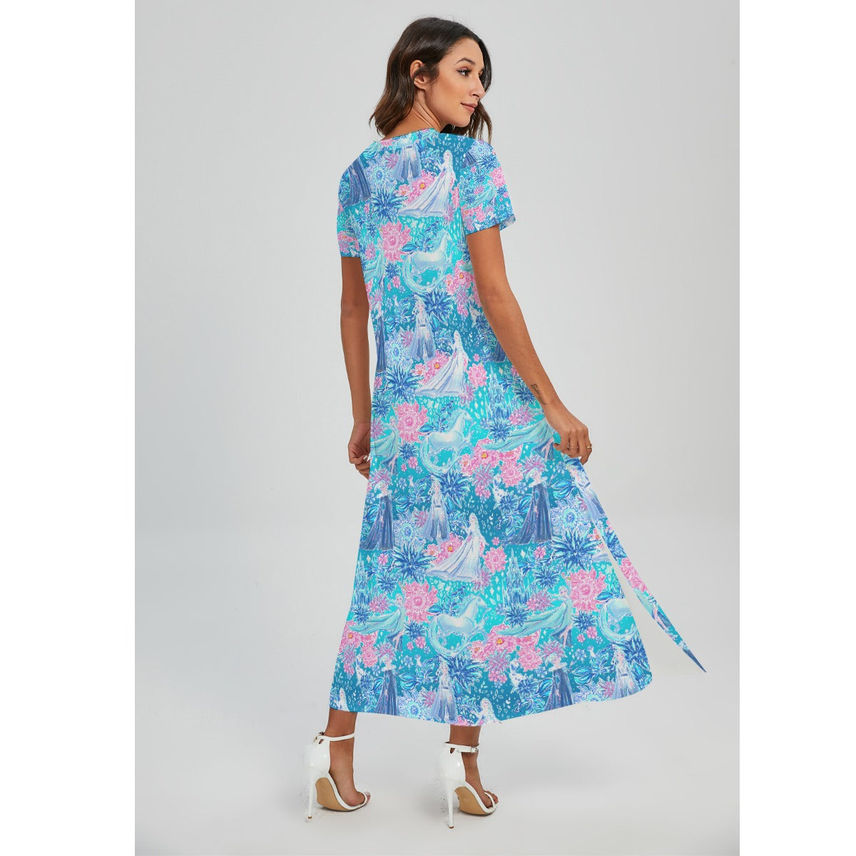 Ice Queen Frosted Florals - Women's V-Neck Side Split Maxi Dress