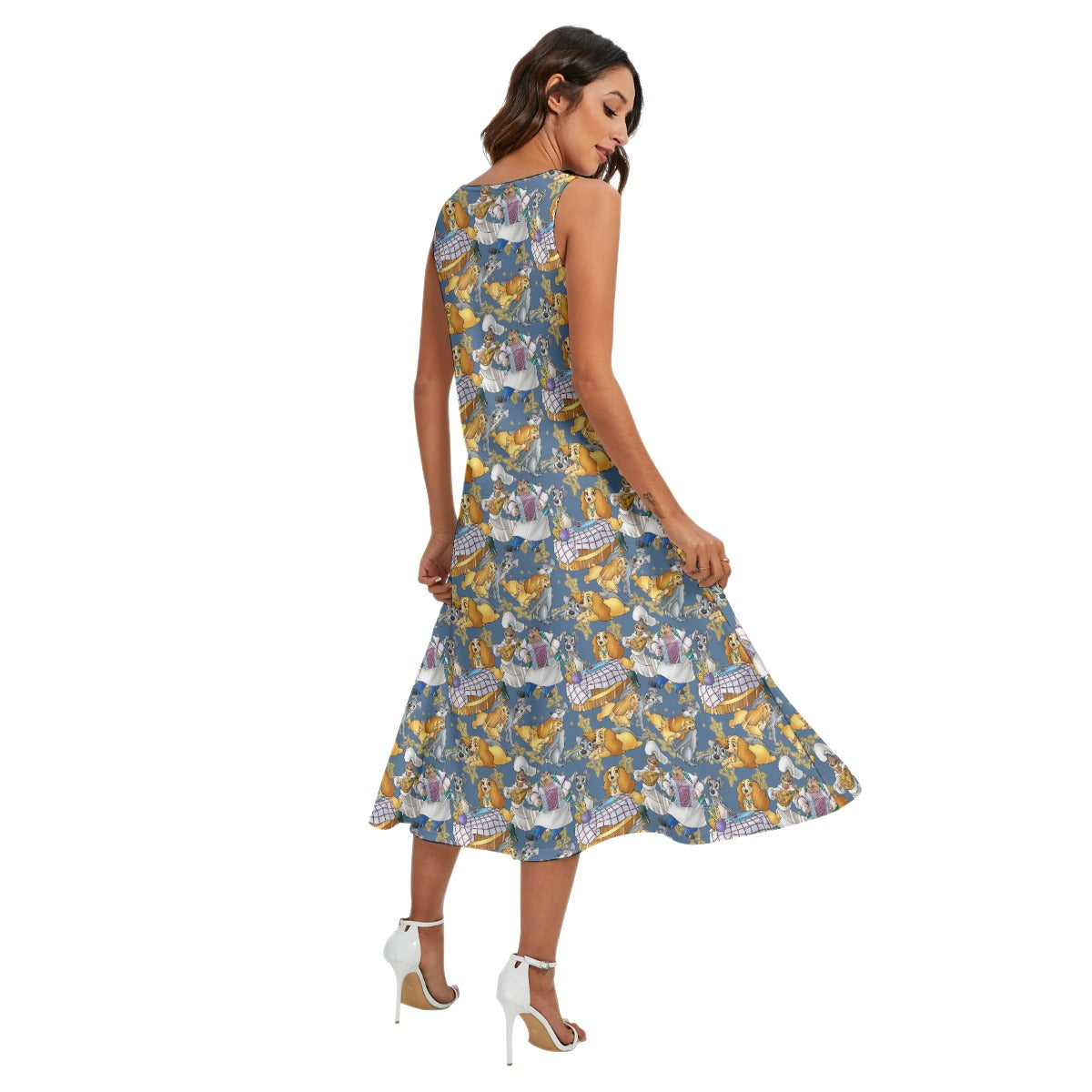 Puppy Love Sketchched - Women’s Diagonal Pocket Midi Dress