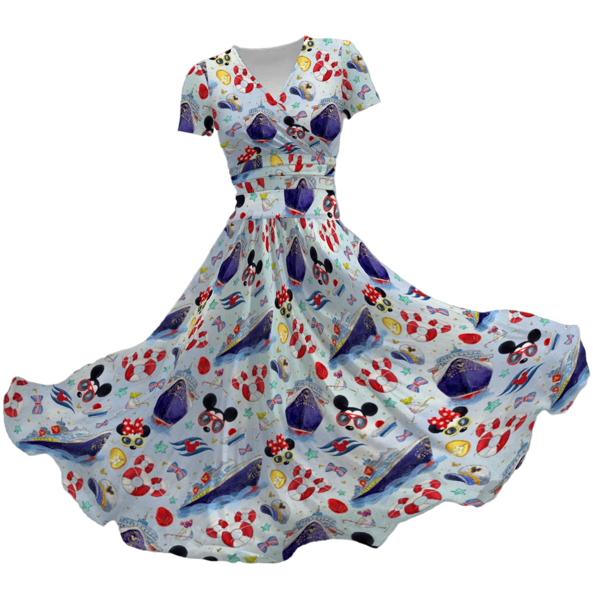 DCL Cruise Style Adventure - Women's V-Neck Ruched Midi Dress