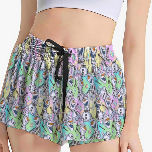 Sketched Snowman Easter - Women's Flowy Pocket Shorts