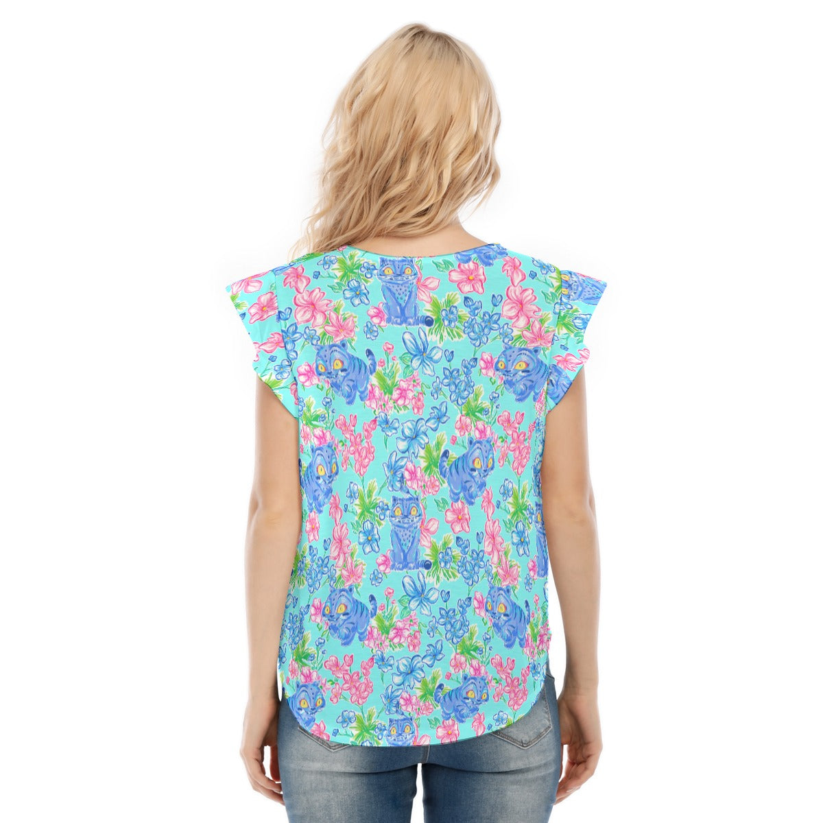 Derpy Tiger Blooms - Women’s Flutter Sleeve Top