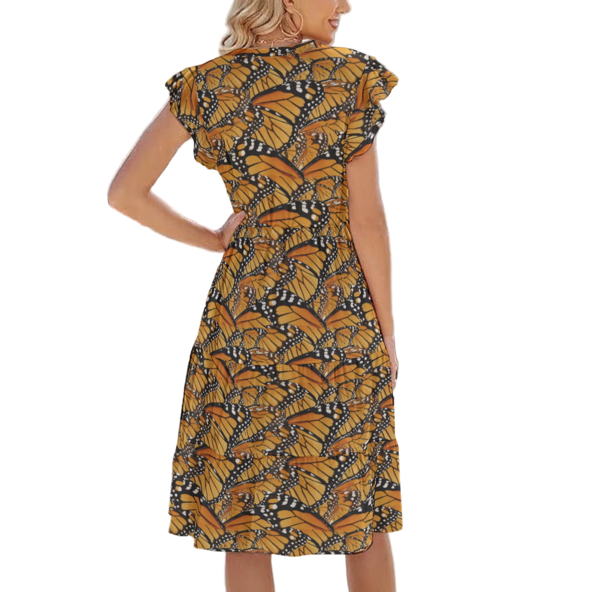 Animal Print - Monarch Butterfly - Women's Tiered Pocket Midi Dress