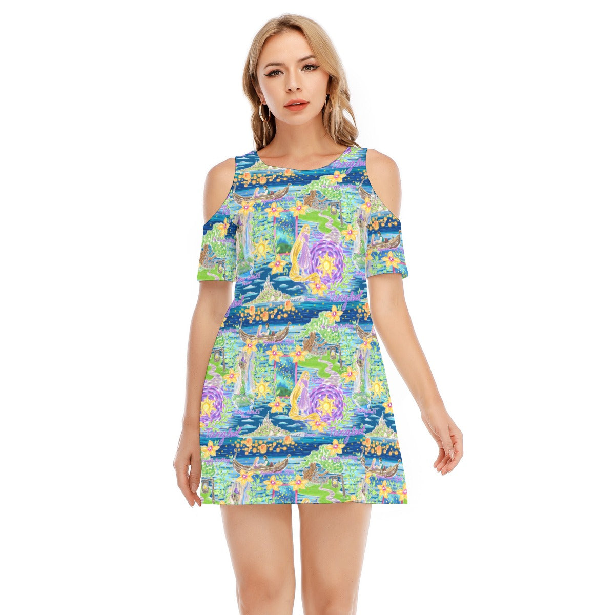 Lantern Festival Glow - Women's Cold Shoulder Cotton Dress