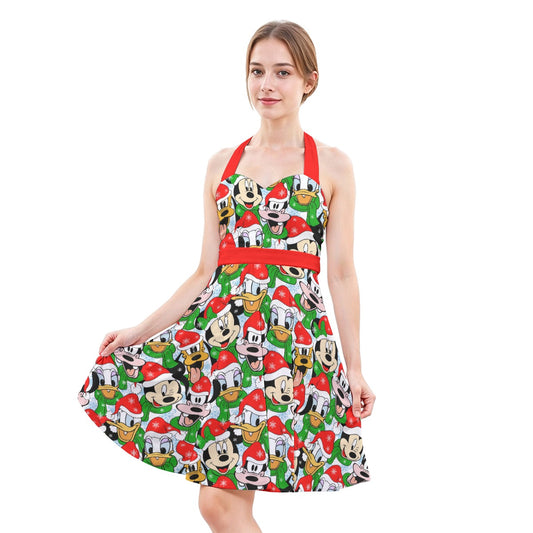 Mouse Friends in Santa HatsHats - Women's Halter Vintage Pocket Dress