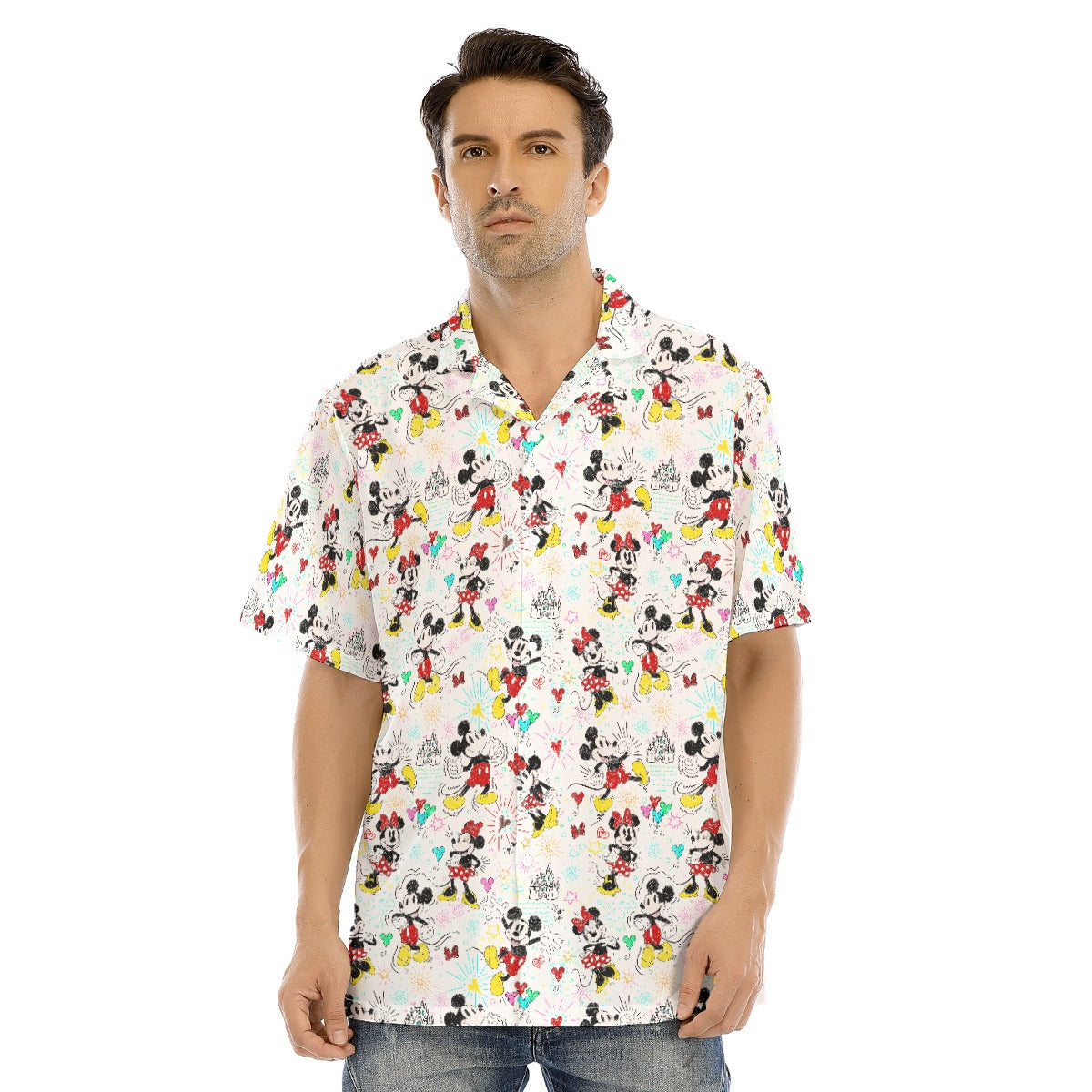 Doodle Mouse Magic - Men's Hawaiian Button Up Shirt
