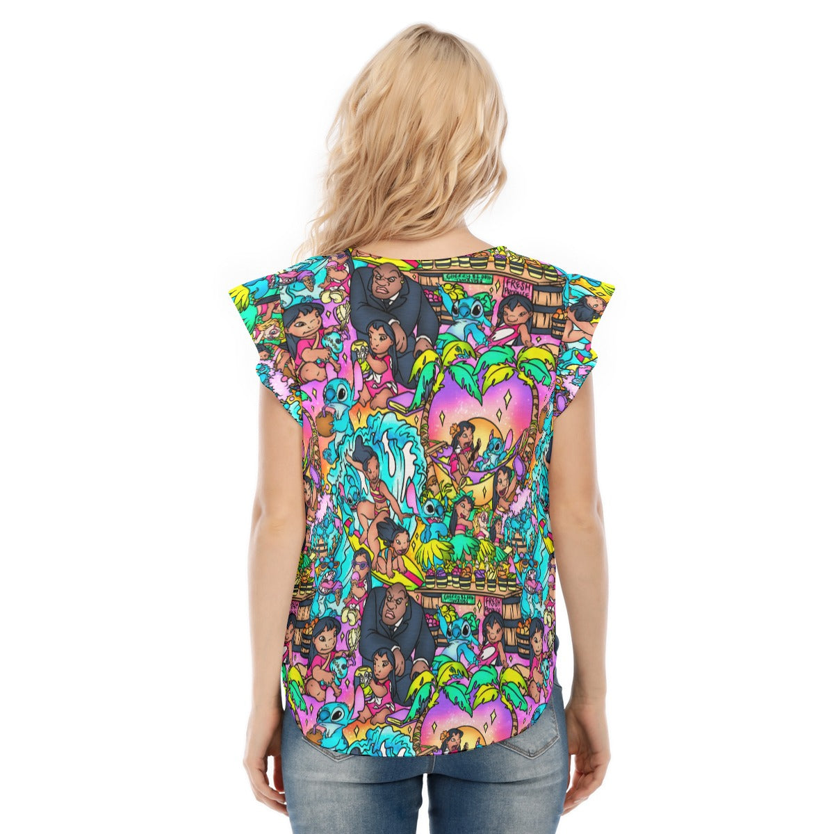 Ohana Island Storybook Scenes - Women’s Flutter Sleeve Top
