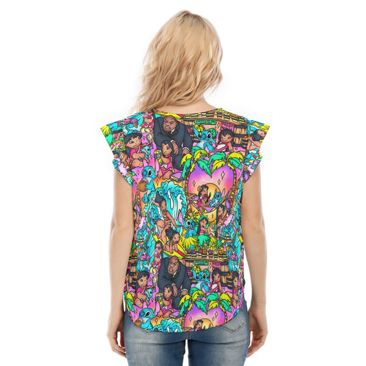 Ohana Island Storybook Scenes - Women’s Flutter Sleeve Top