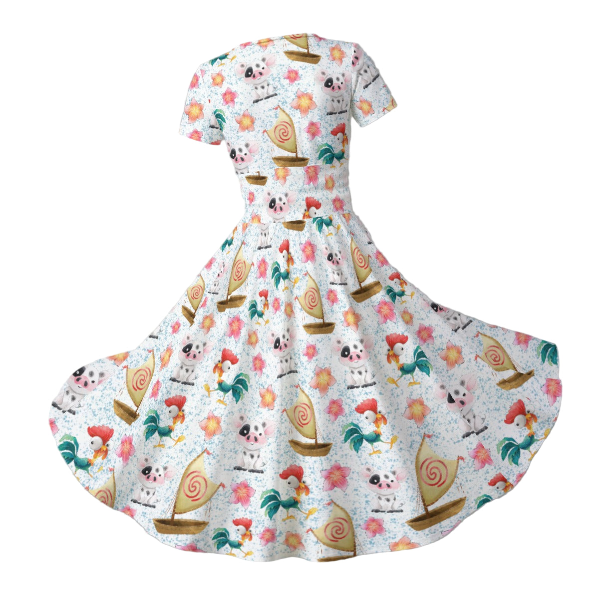 Island Pig & Rooster Duo - Women's V-Neck Ruched Midi Dress