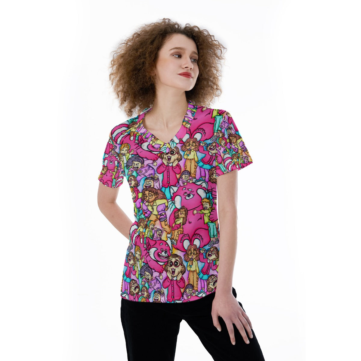 Red Panda Chaos Scenes - Women's Short Sleeve V-Neck T-Shirt