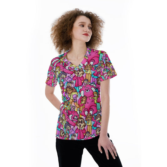 Red Panda Chaos Scenes - Women's Short Sleeve V-Neck T-Shirt