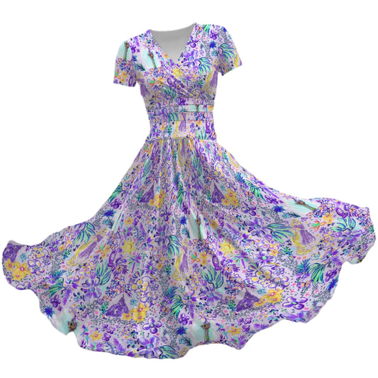 Bright Tropical Princess - Tower Light Festival - Women's V-Neck Ruched Midi Dress
