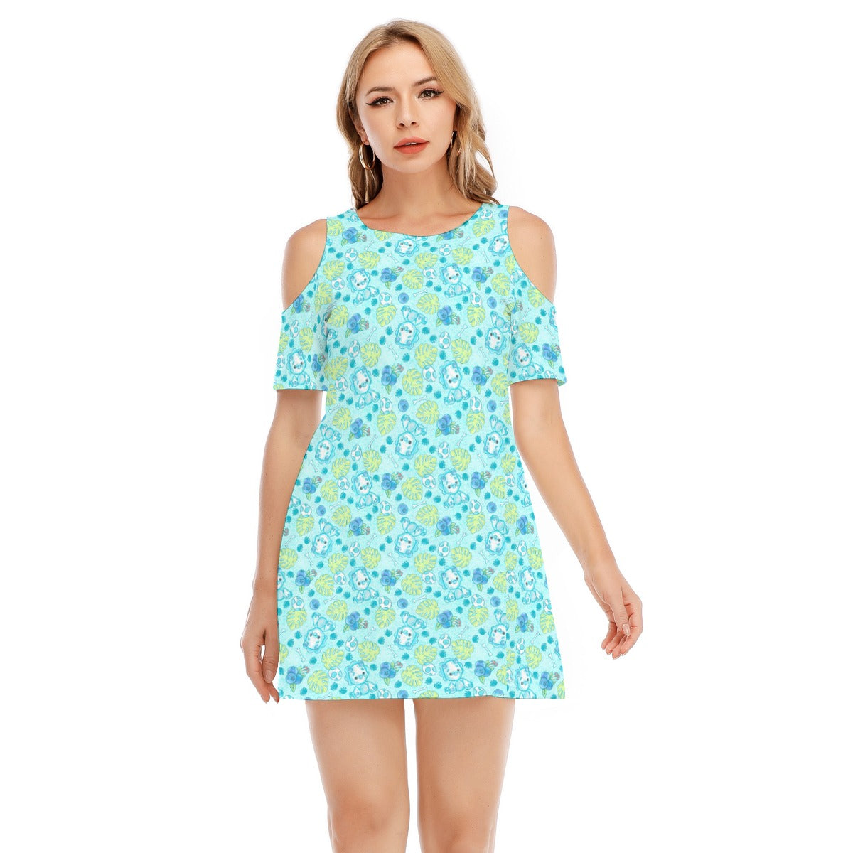 Fruitimals - Blueberry Dinosaurs - Women's Cold Shoulder Cotton Dress