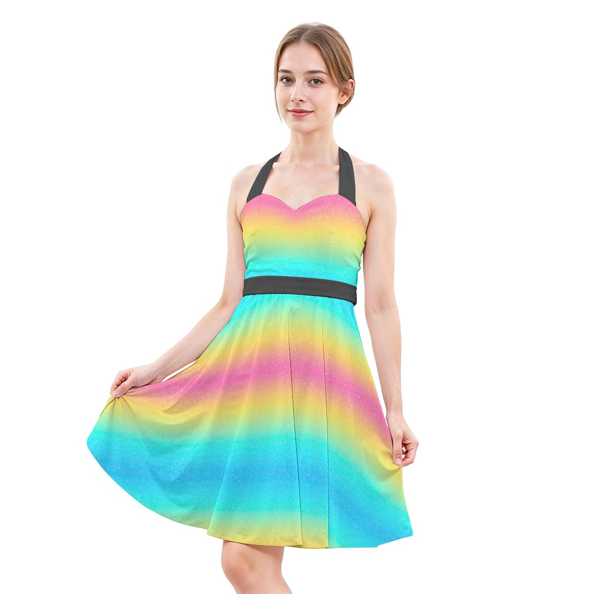 Rainbow Ombre - Women's Halter Vintage Pocket Dress