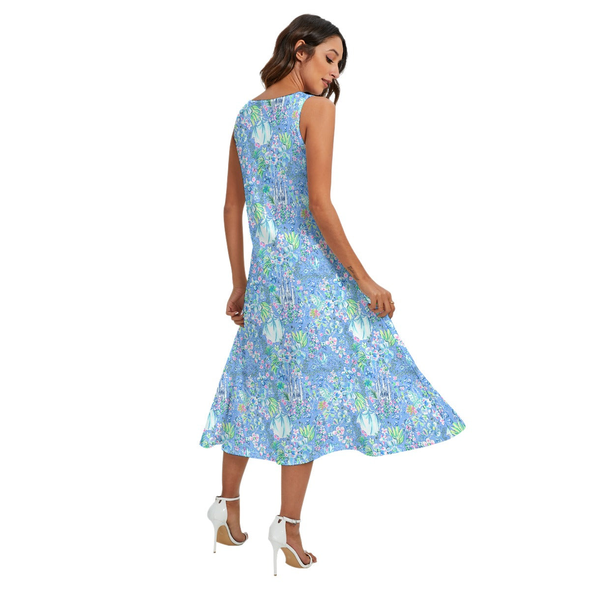 Bright Tropical Princess - Royal Beach Day - Women’s Diagonal Pocket Midi Dress