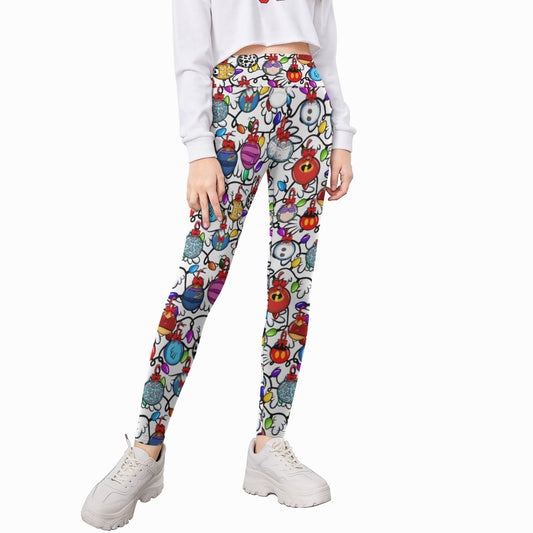 Festive Character Baubles on White - Kid's Leggings